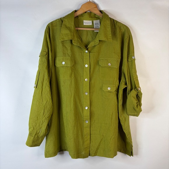 White Stag Tops - White Stag Button Down Shirt Womens 22W/24W Mossy Green Roll Tab Utility Safari